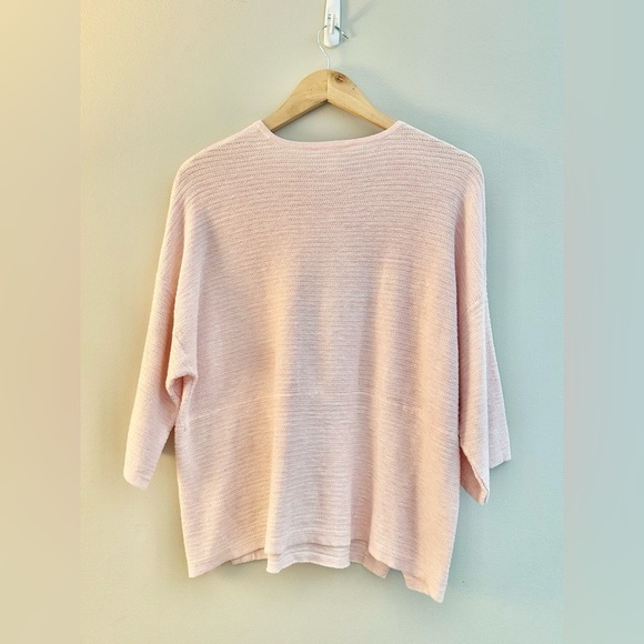 Pure Jill Petite Pink Cotton Sweater Kimono Sleeve Slit Front Oversize Small - Picture 2 of 3